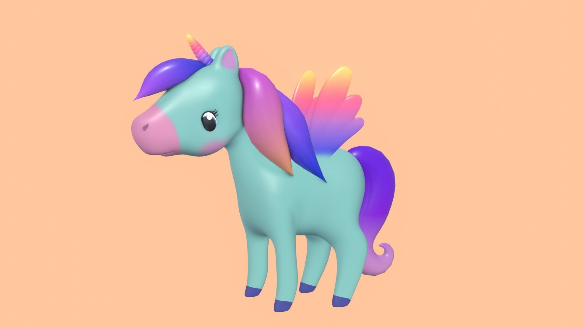 Stylized Toon Unicorn Pegasus rigged Low-poly 3D model_3