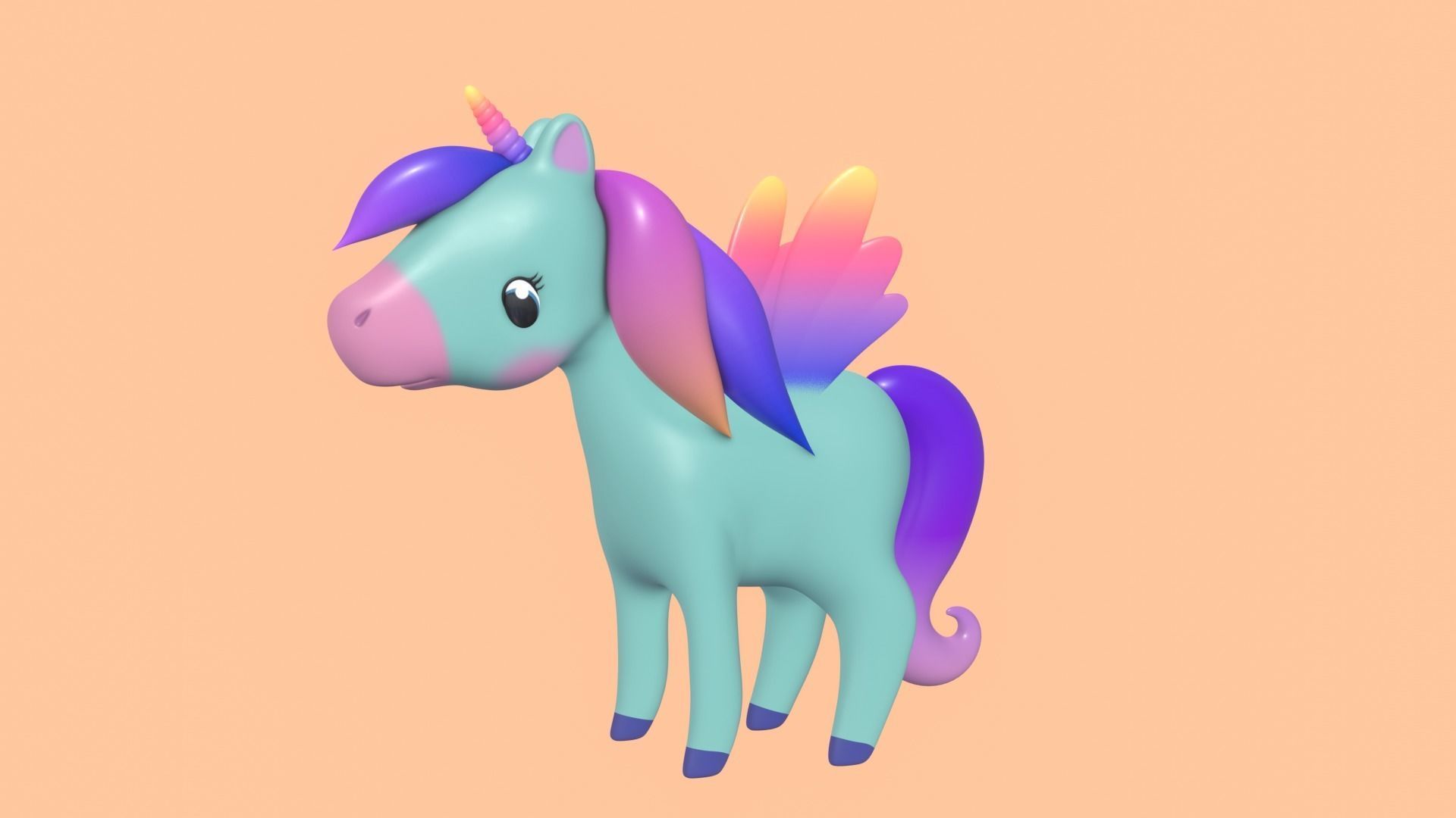 Stylized Toon Unicorn Pegasus rigged Low-poly 3D model_6