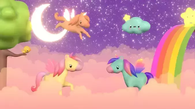 Stylized Toon Unicorn Pegasus rigged Low-poly 3D model