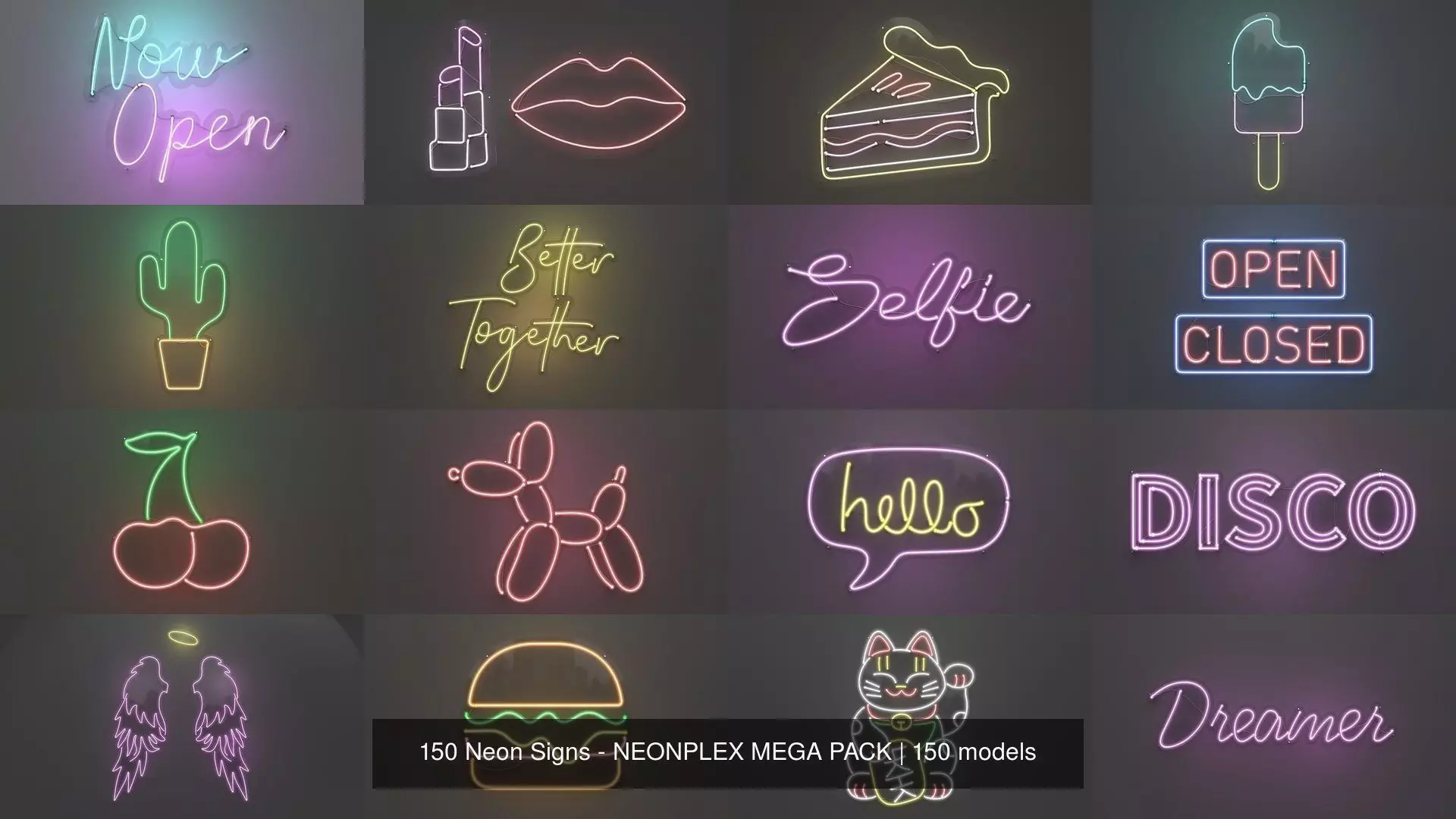 150 Neon Signs - NEONPLEX MEGA PACK 3D Model Collection_0