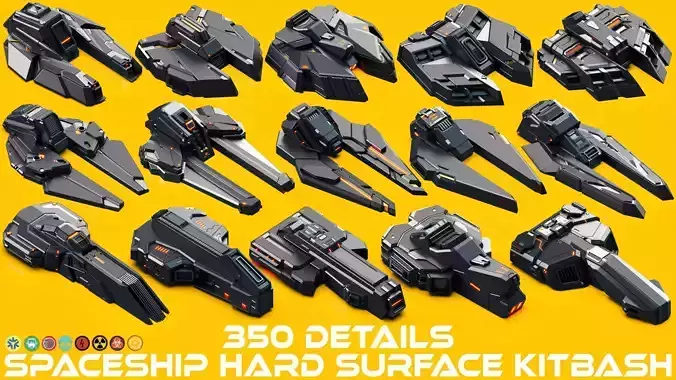 SPACESHIP Sci-Fi Hard Surface KITBASH 350 DETAILS 3D model