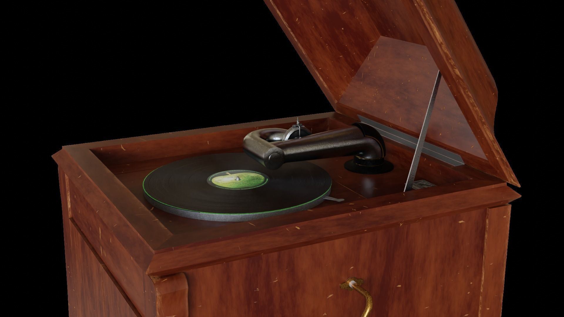 Realistic High Res Phonograph Record Player Cabinet 3D model_10