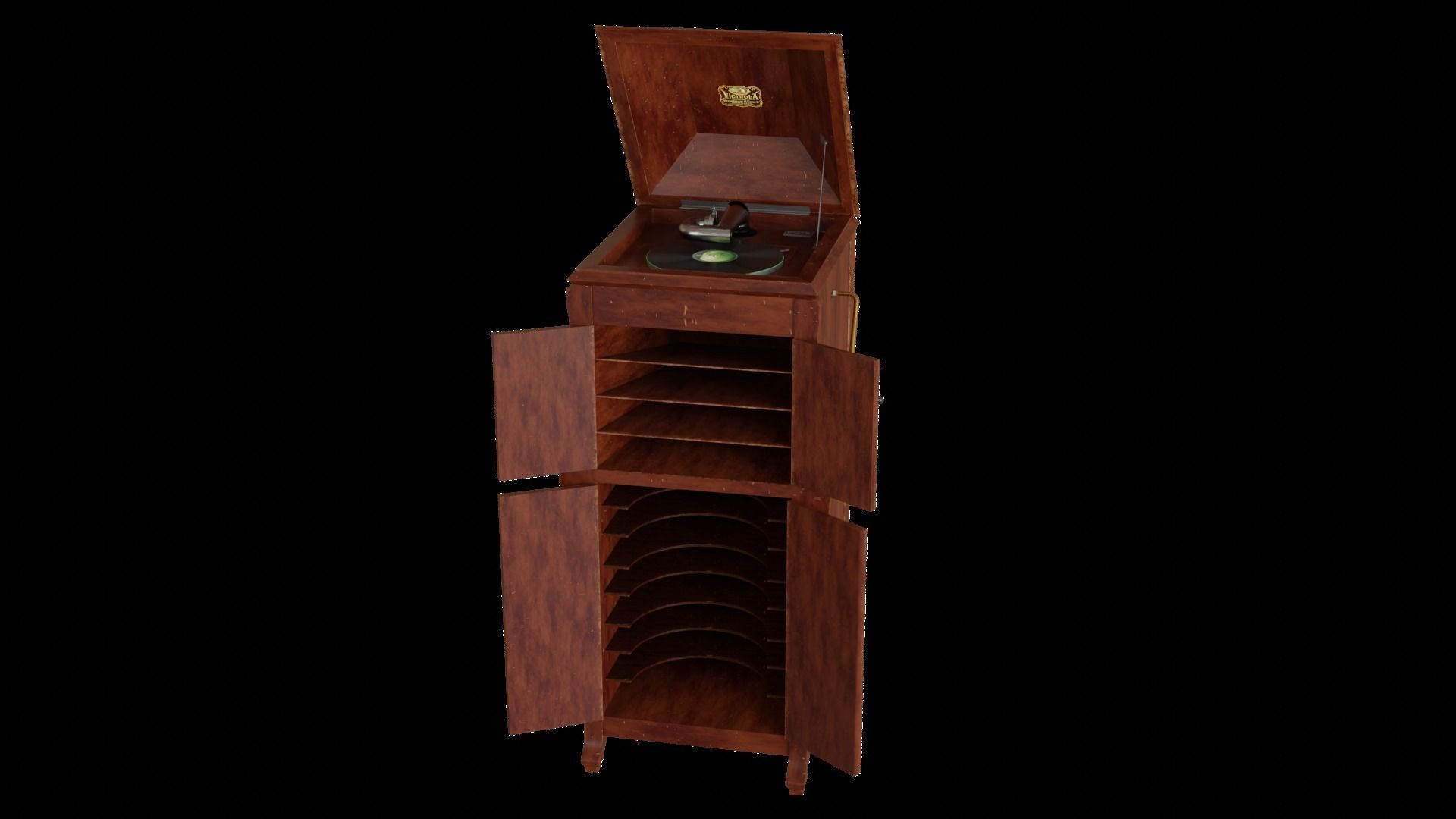 Realistic High Res Phonograph Record Player Cabinet 3D model_4