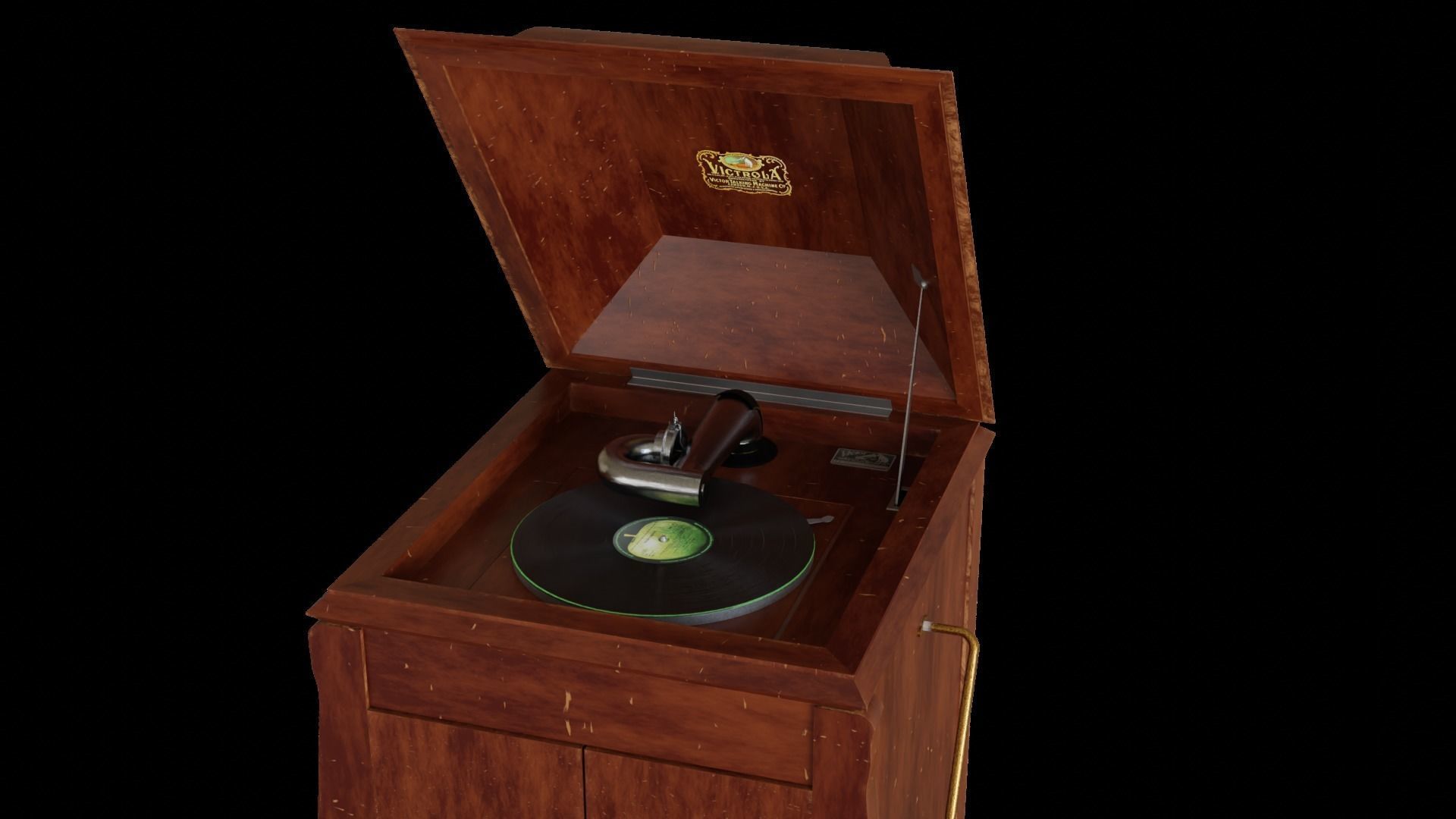 Realistic High Res Phonograph Record Player Cabinet 3D model_14