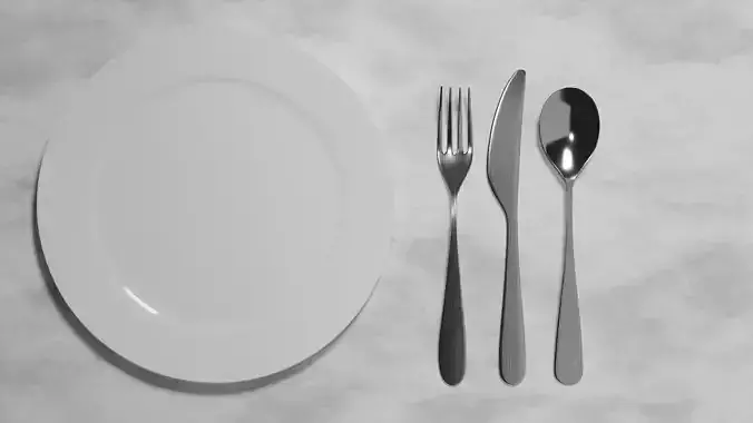 Cutlery set with a bonus plate 3D model
