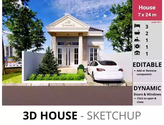 House 7x24m code 411 - Sketchup
