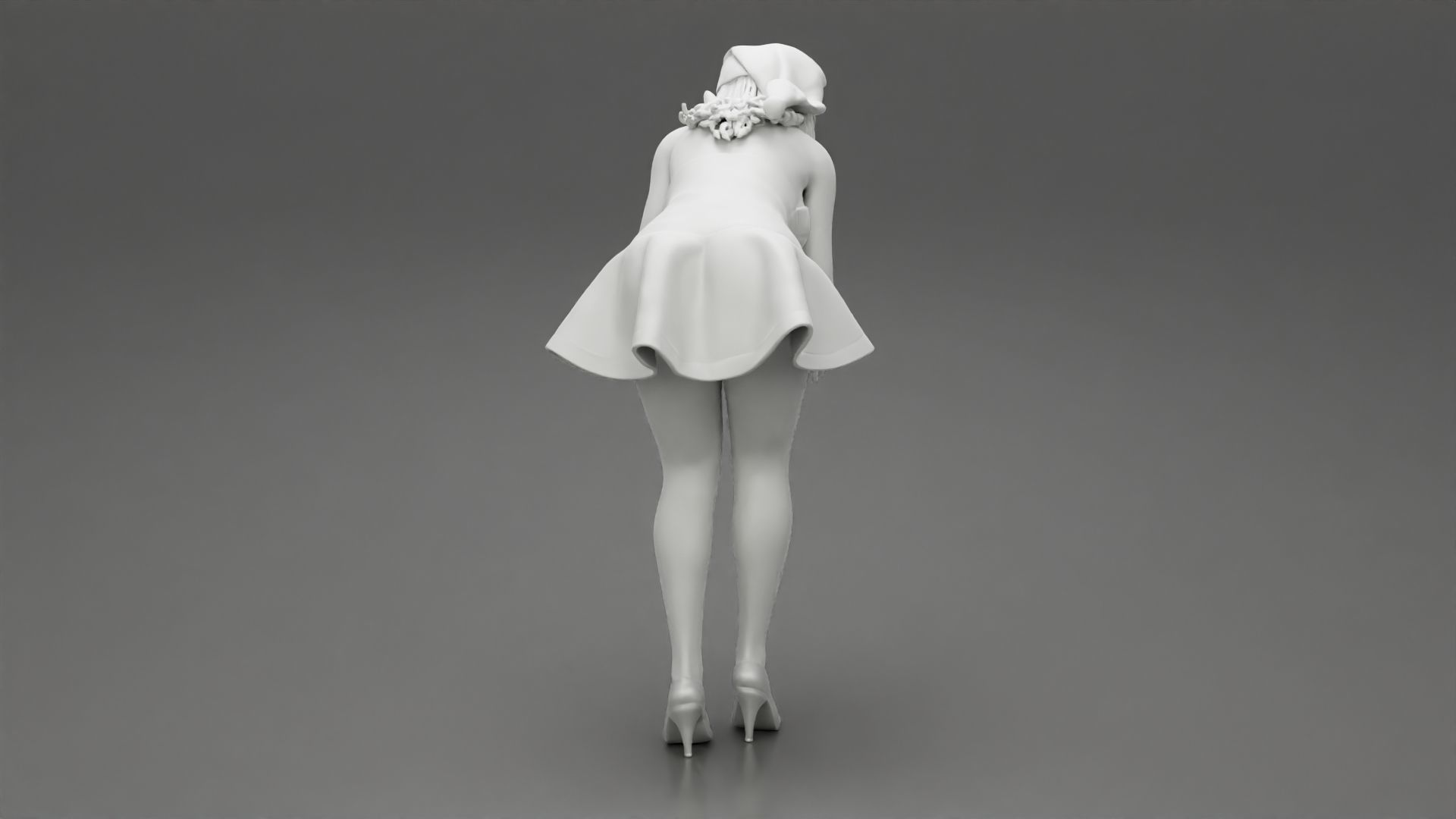 santa christmas  girl in hat and dress bend over  3D print model_8