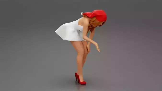 santa christmas  girl in hat and dress bend over  3D print model