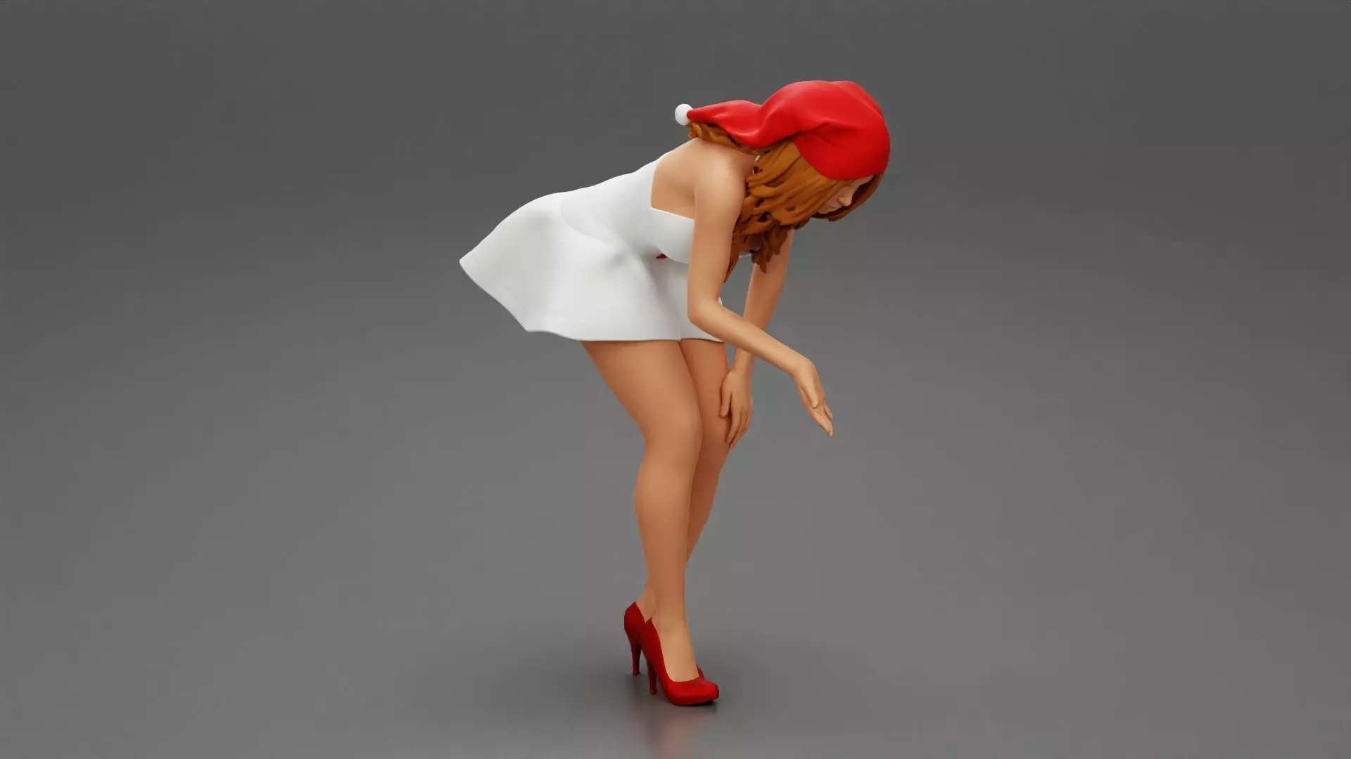 santa christmas  girl in hat and dress bend over  3D print model_0