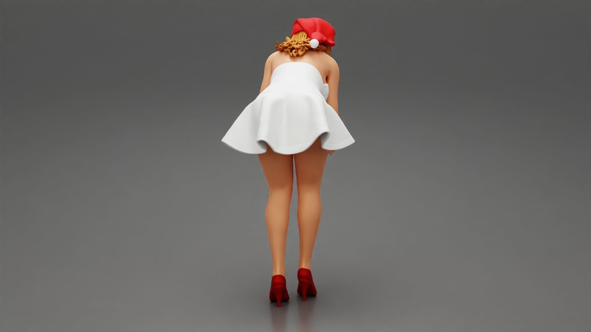 santa christmas  girl in hat and dress bend over  3D print model_2