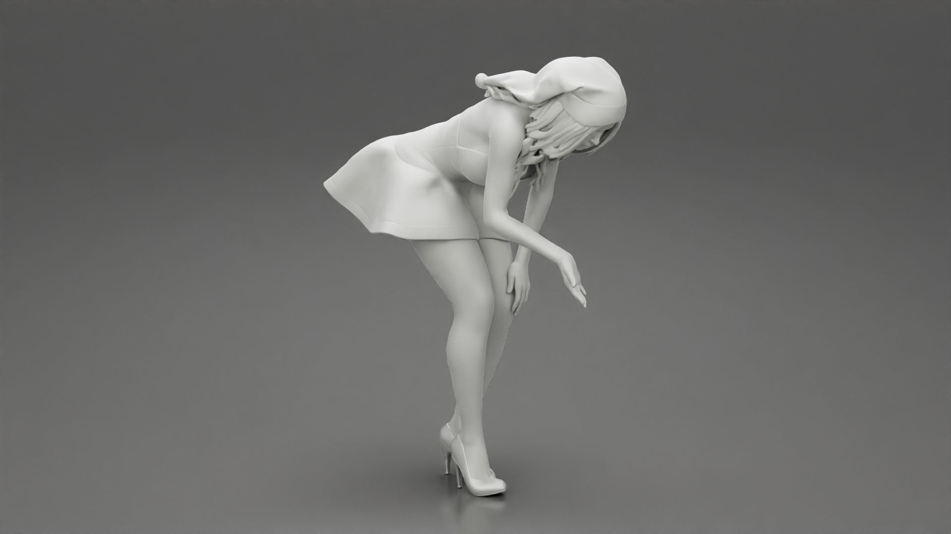 santa christmas  girl in hat and dress bend over  3D print model_6
