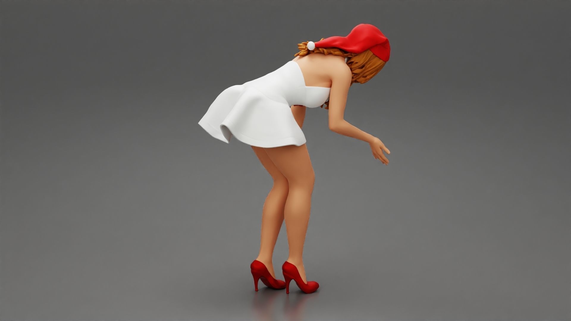 santa christmas  girl in hat and dress bend over  3D print model_1