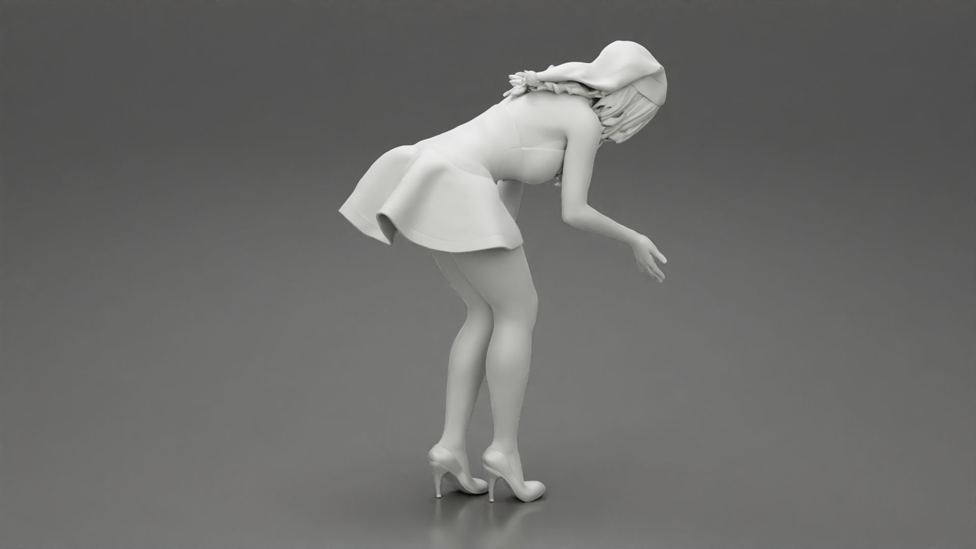 santa christmas  girl in hat and dress bend over  3D print model_7