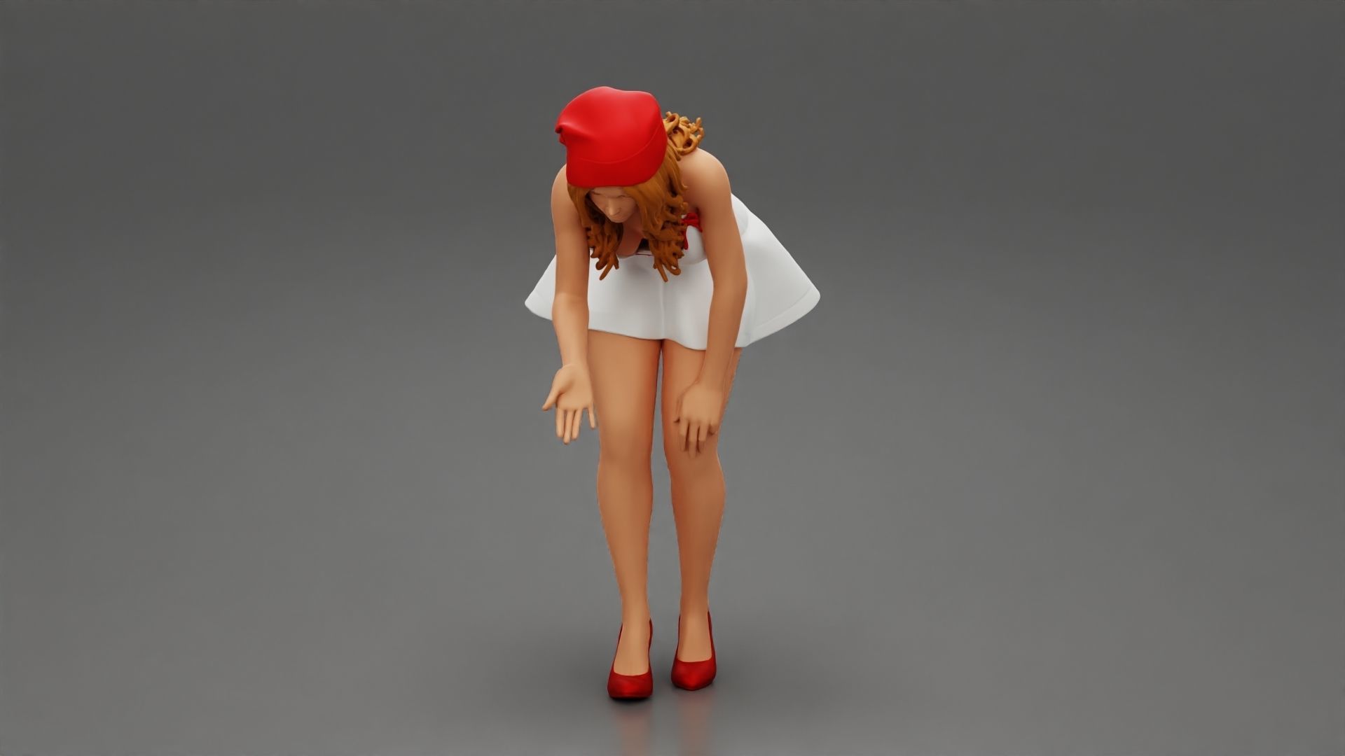 santa christmas  girl in hat and dress bend over  3D print model_5