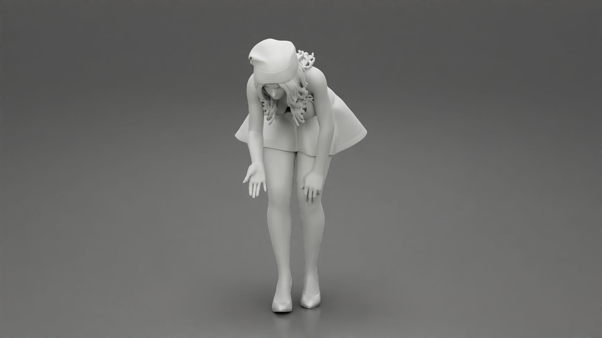 santa christmas  girl in hat and dress bend over  3D print model_11