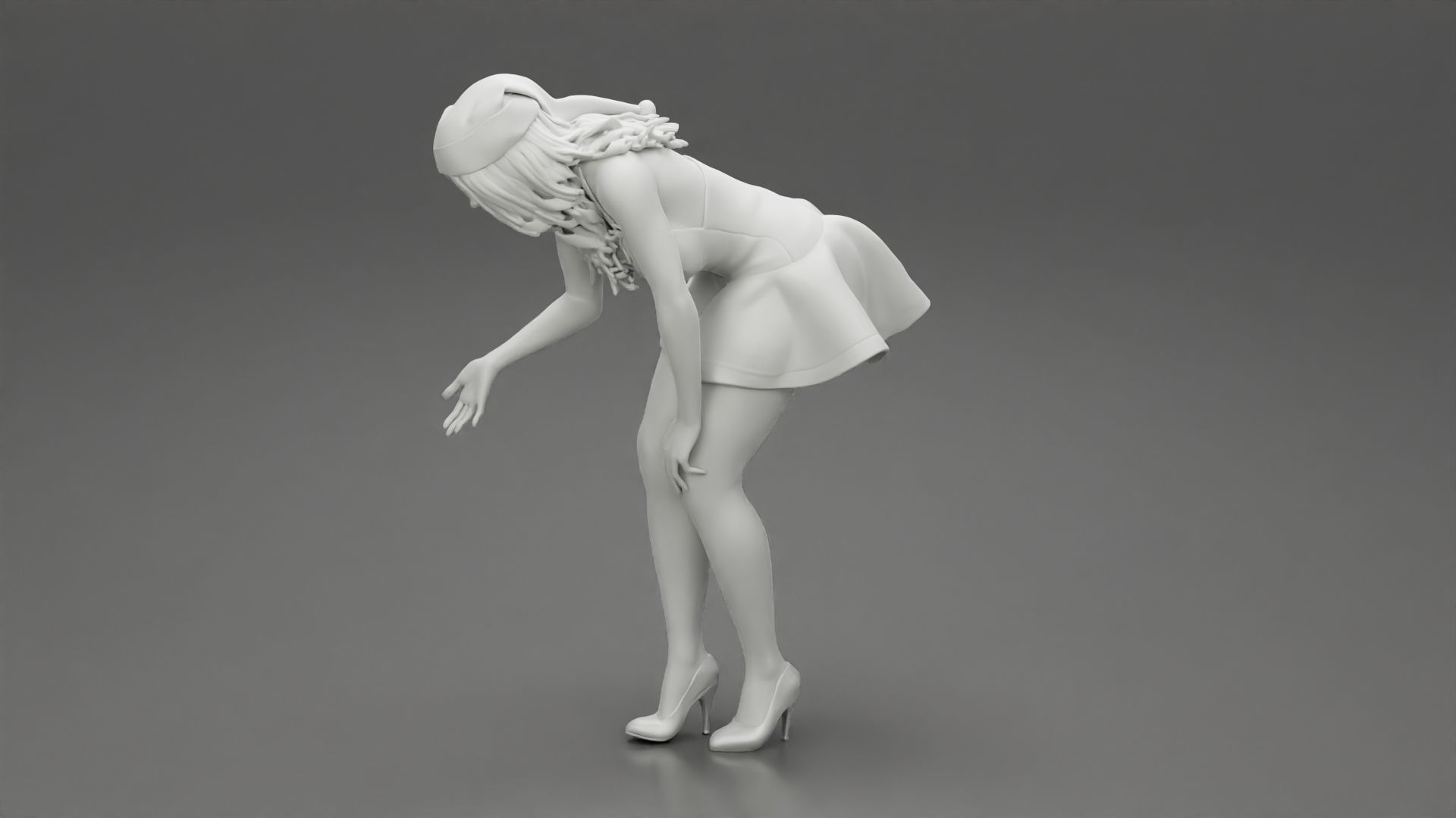 santa christmas  girl in hat and dress bend over  3D print model_10