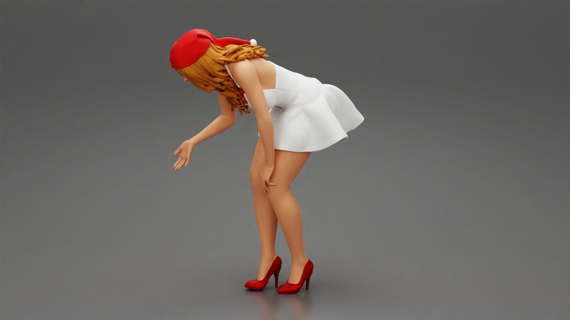 santa christmas  girl in hat and dress bend over  3D print model_4