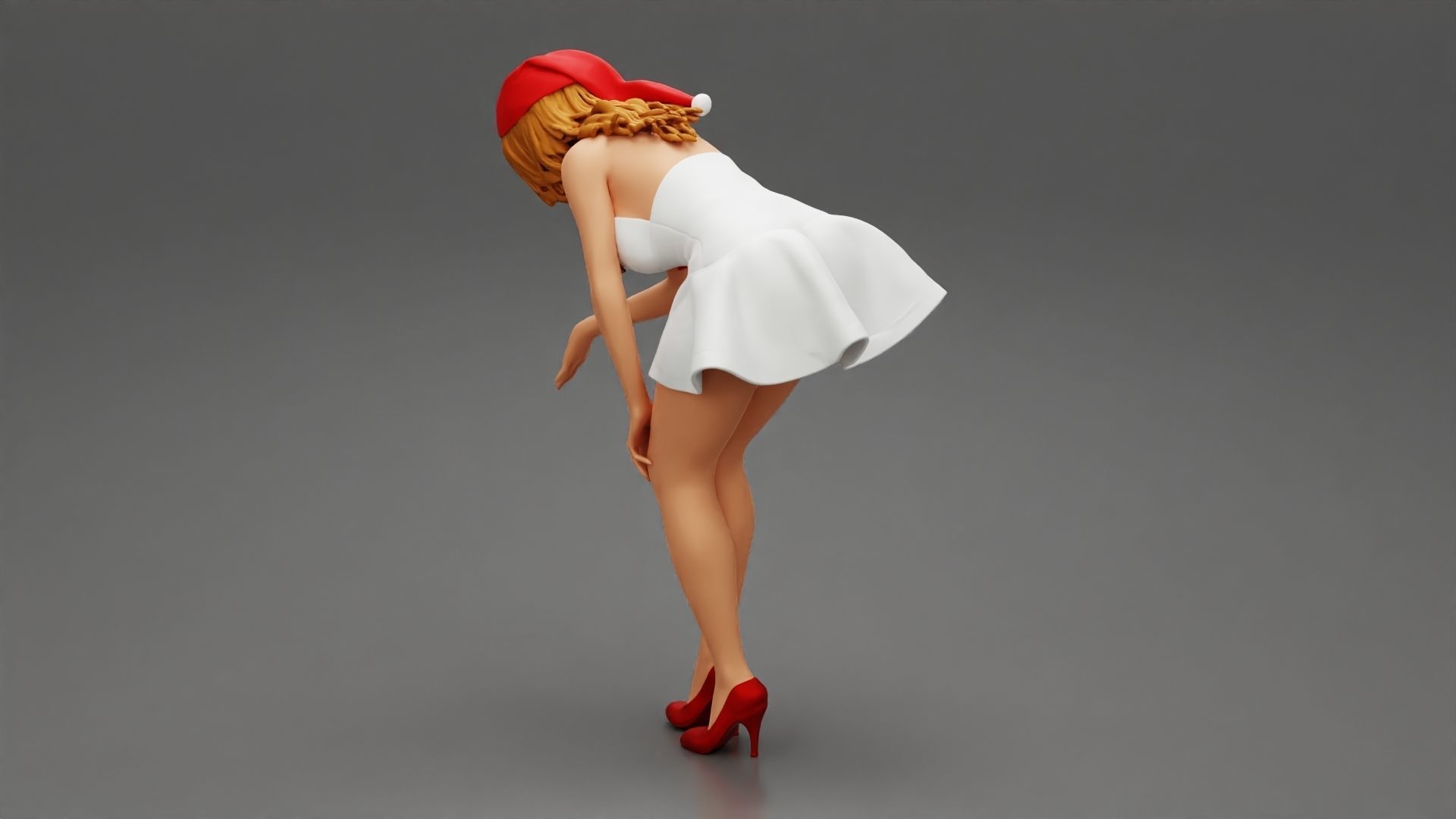 santa christmas  girl in hat and dress bend over  3D print model_3