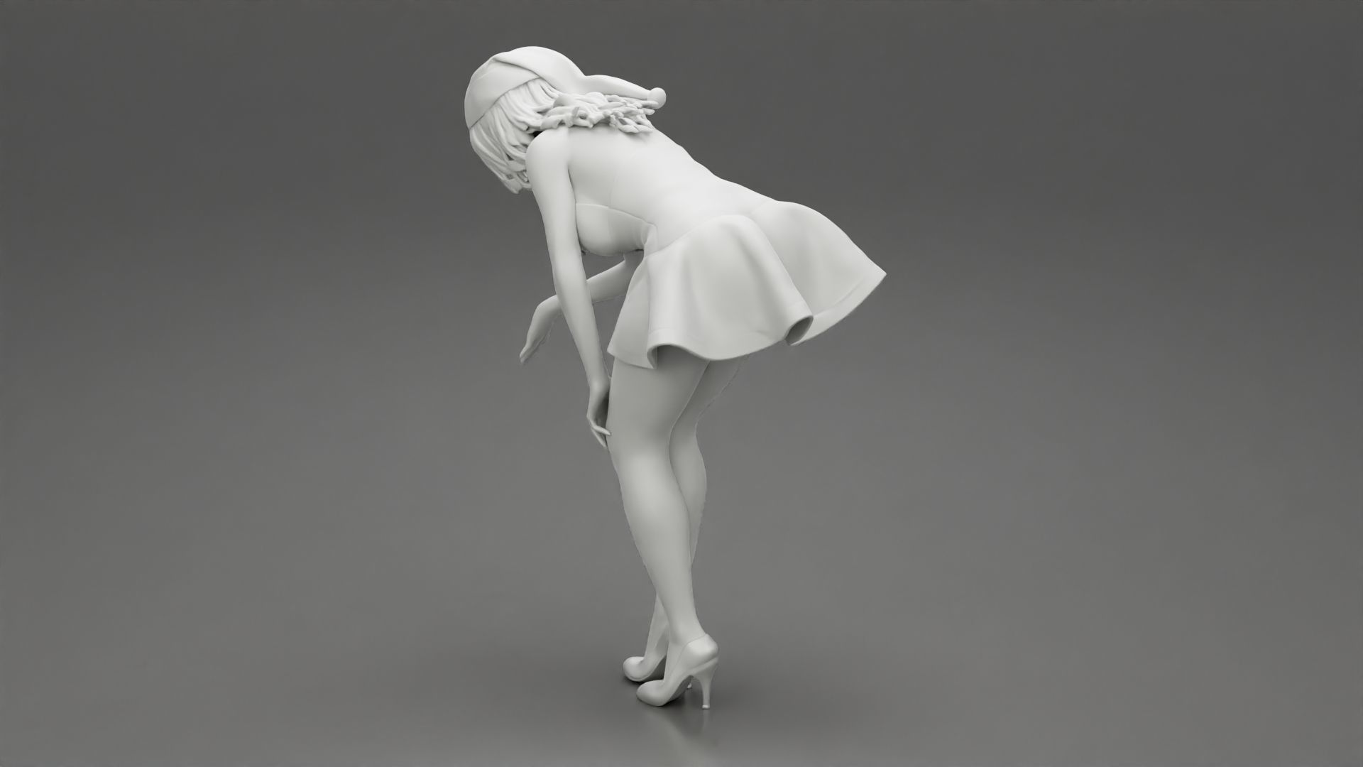 santa christmas  girl in hat and dress bend over  3D print model_9