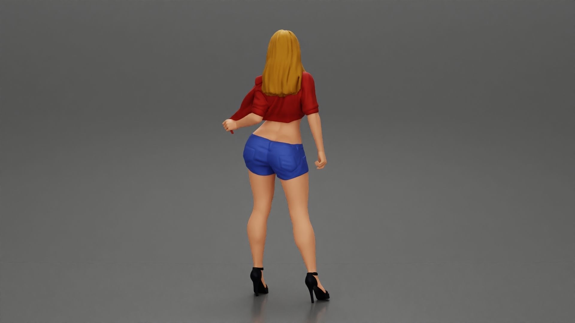 Sexy woman posing in short and shirt with open chest 3D print model_3