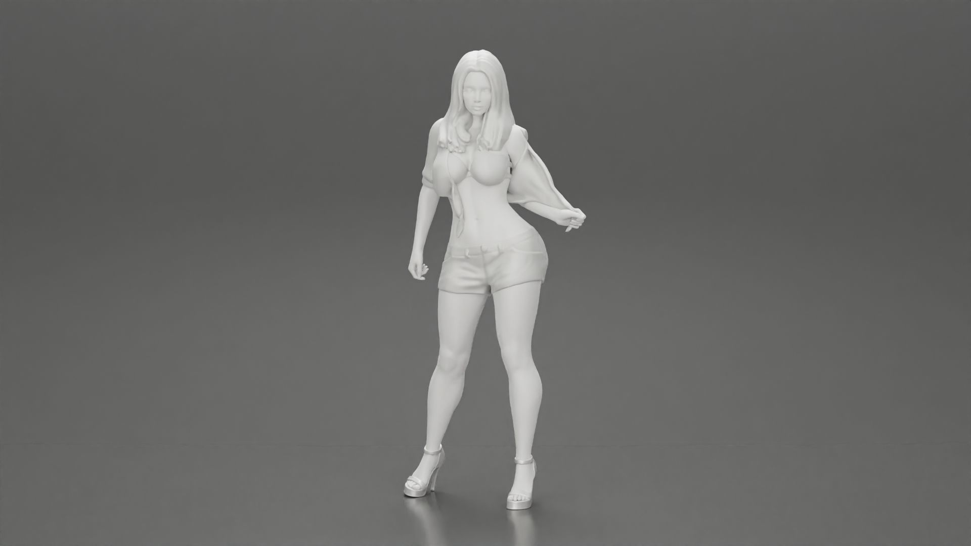 Sexy woman posing in short and shirt with open chest 3D print model_6