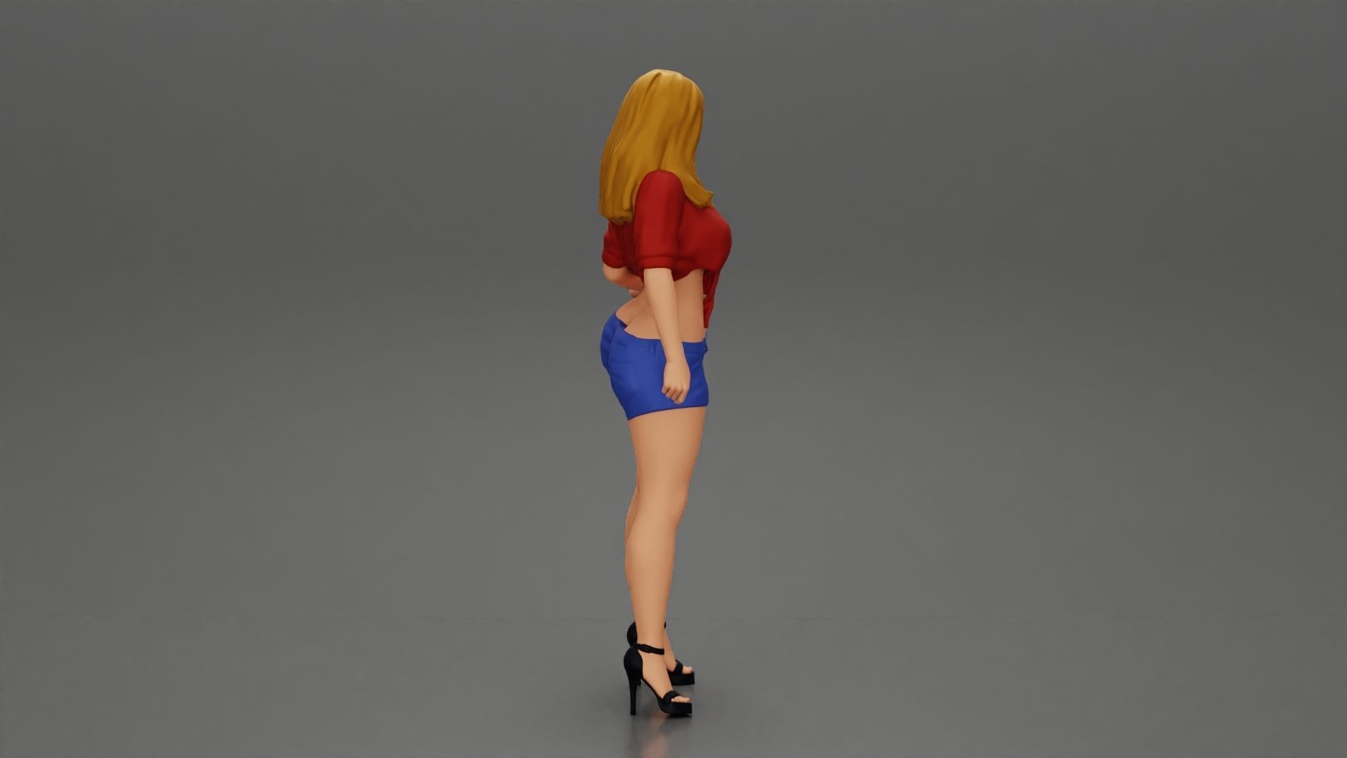 Sexy woman posing in short and shirt with open chest 3D print model_2