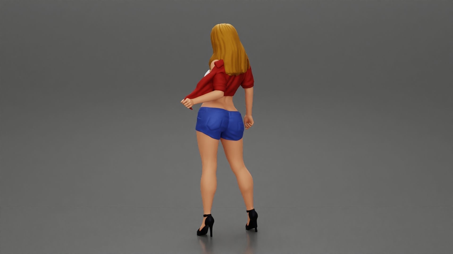 Sexy woman posing in short and shirt with open chest 3D print model_4