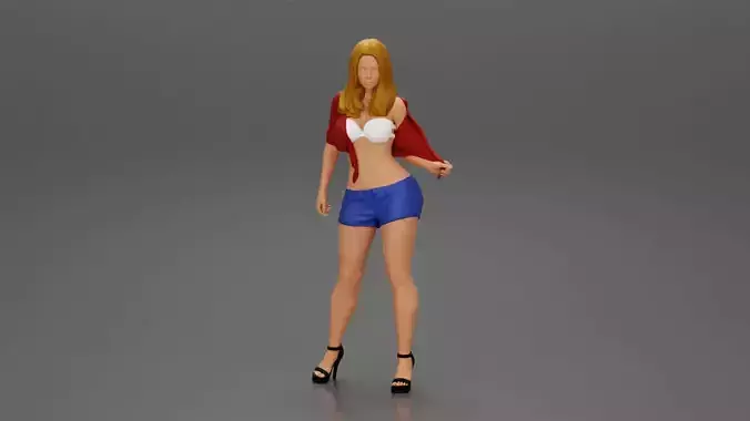 Sexy woman posing in short and shirt with open chest