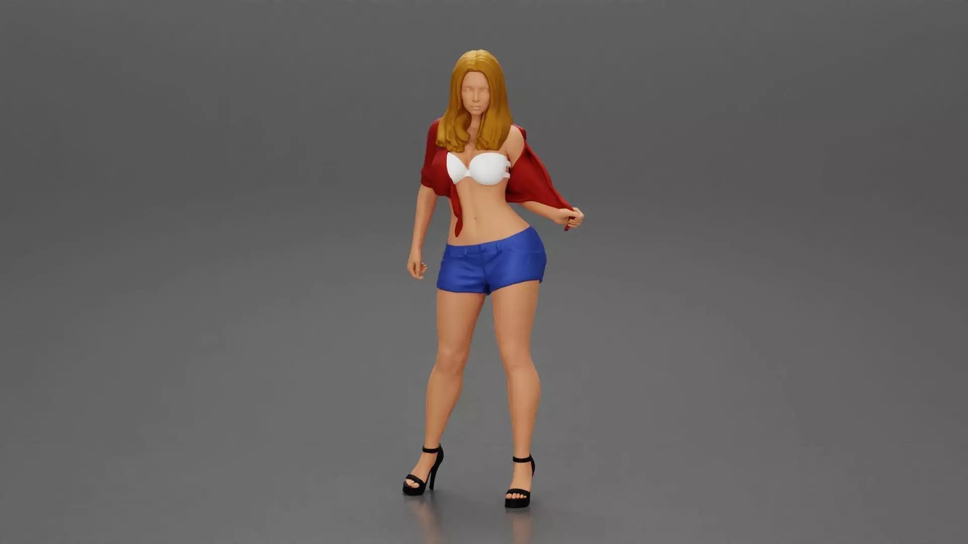 Sexy woman posing in short and shirt with open chest 3D print model_0