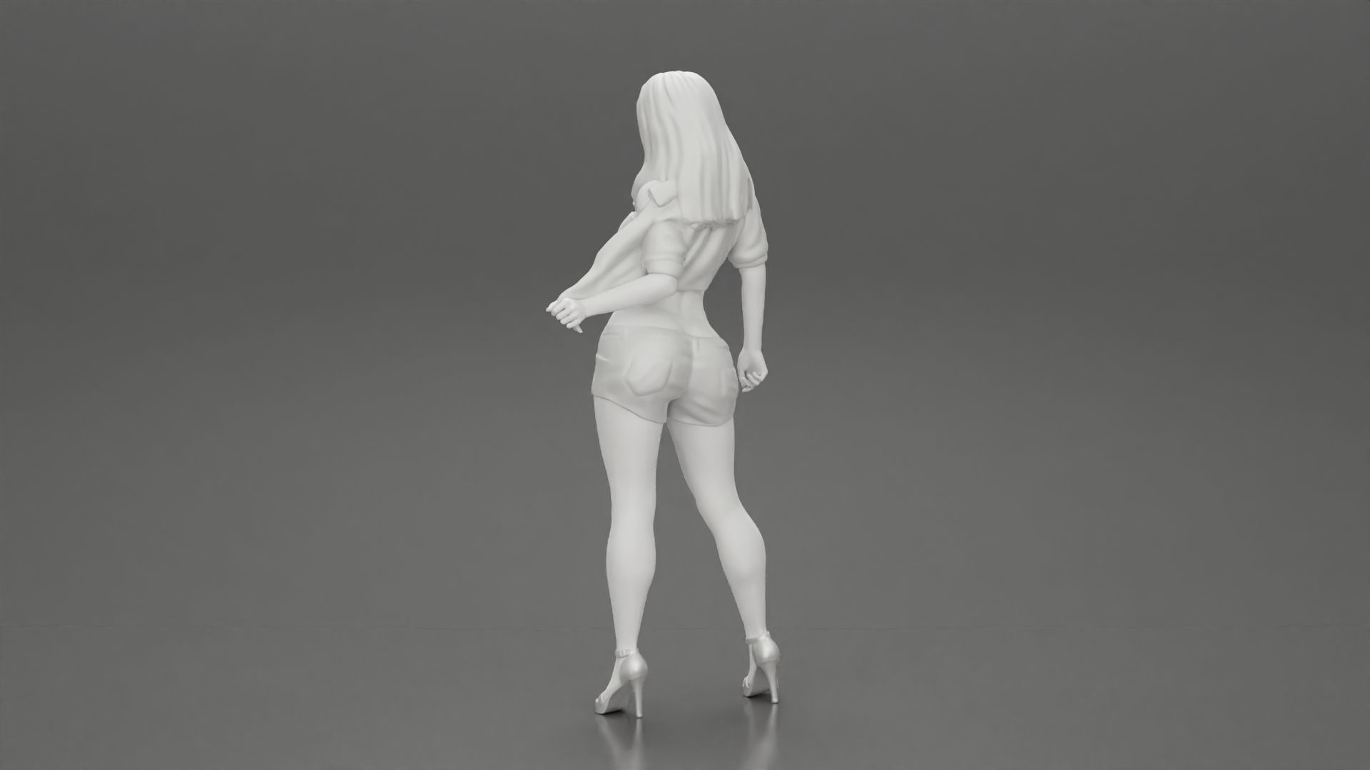 Sexy woman posing in short and shirt with open chest 3D print model_10
