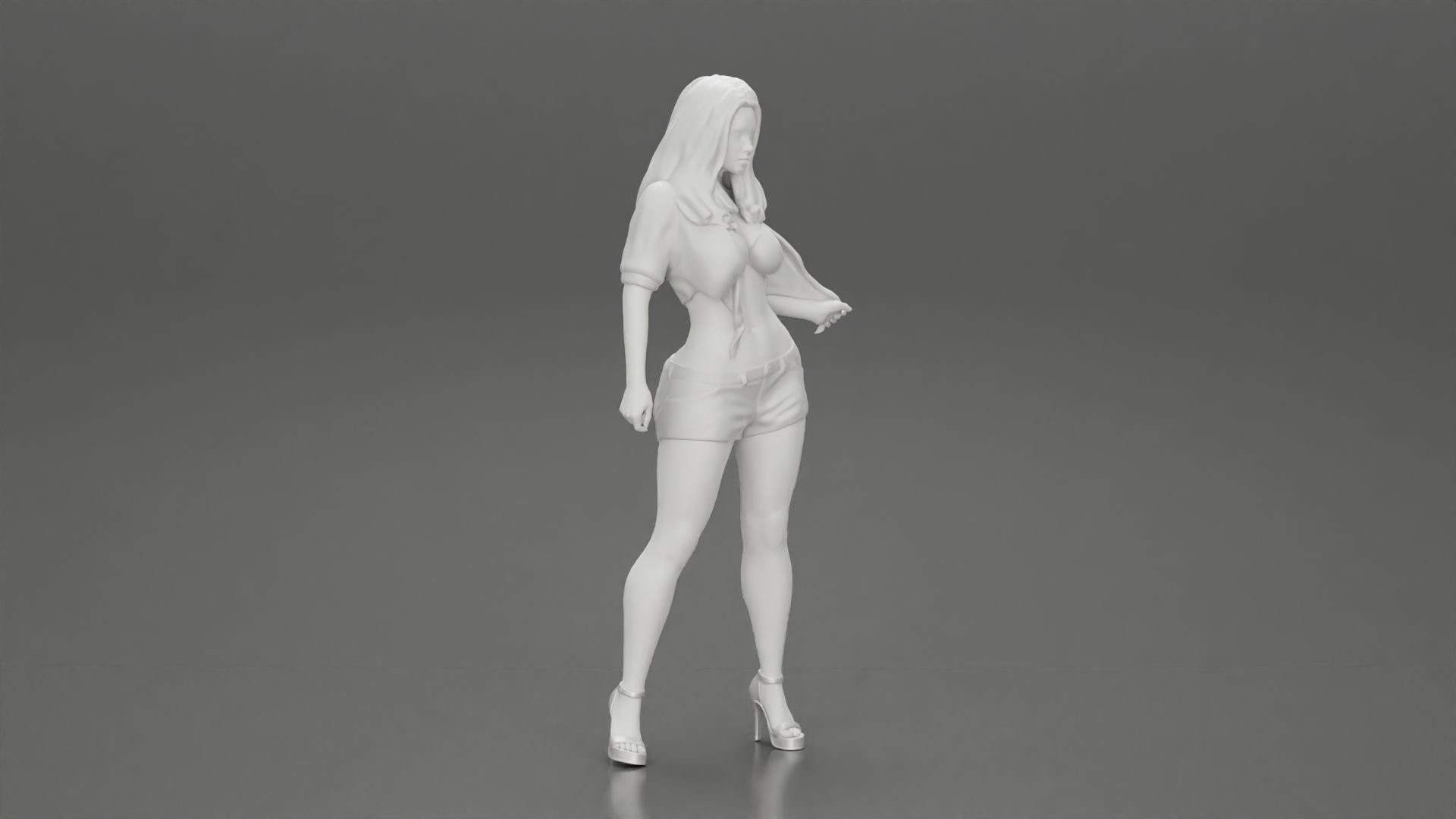 Sexy woman posing in short and shirt with open chest 3D print model_7