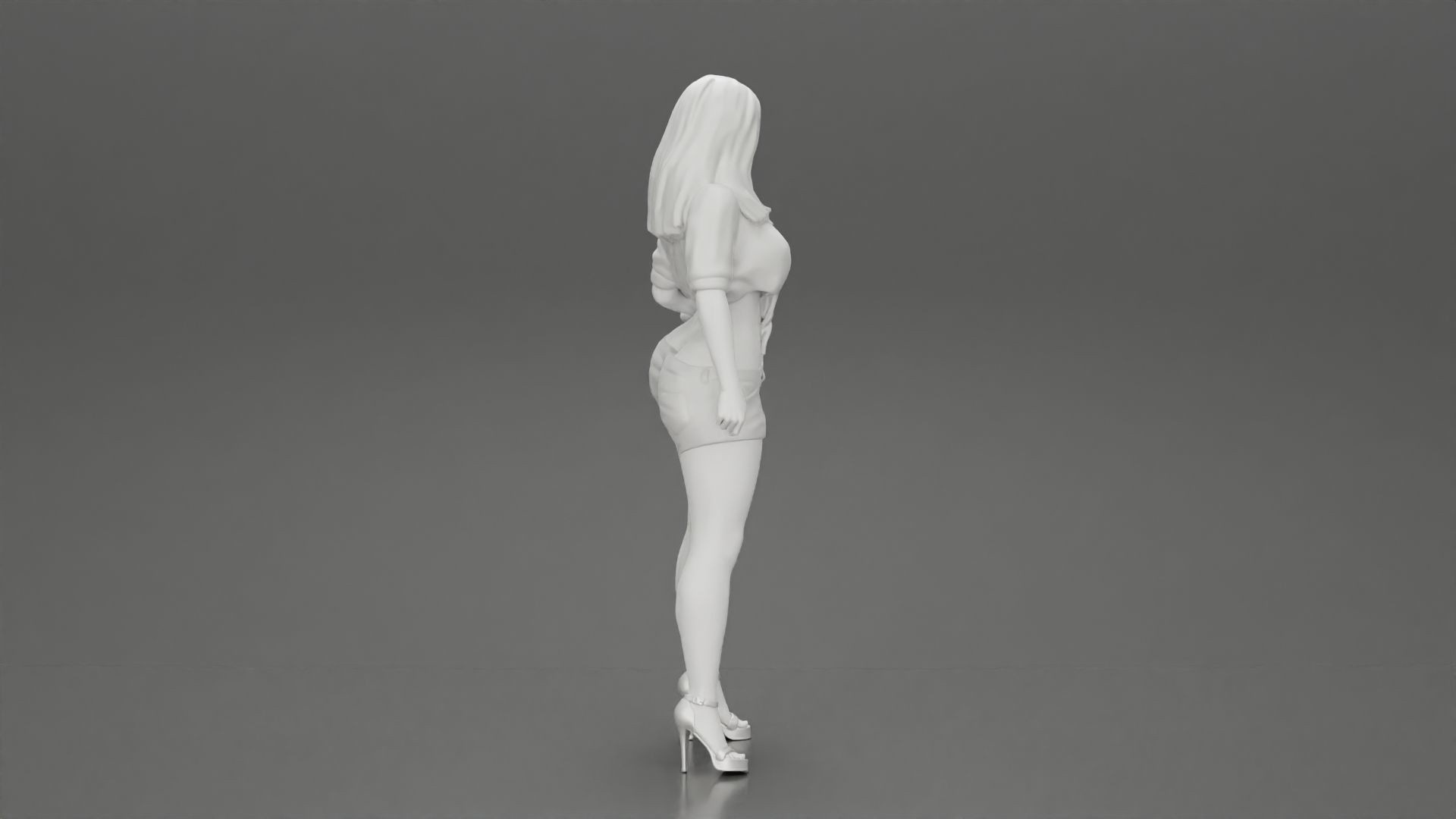 Sexy woman posing in short and shirt with open chest 3D print model_8