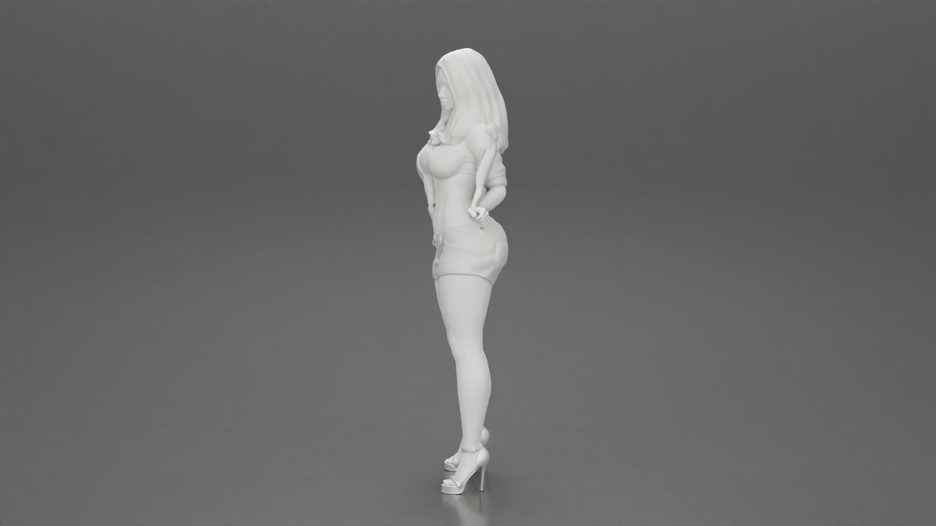 Sexy woman posing in short and shirt with open chest 3D print model_11