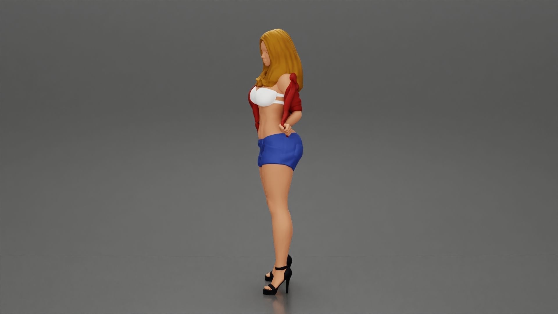 Sexy woman posing in short and shirt with open chest 3D print model_5