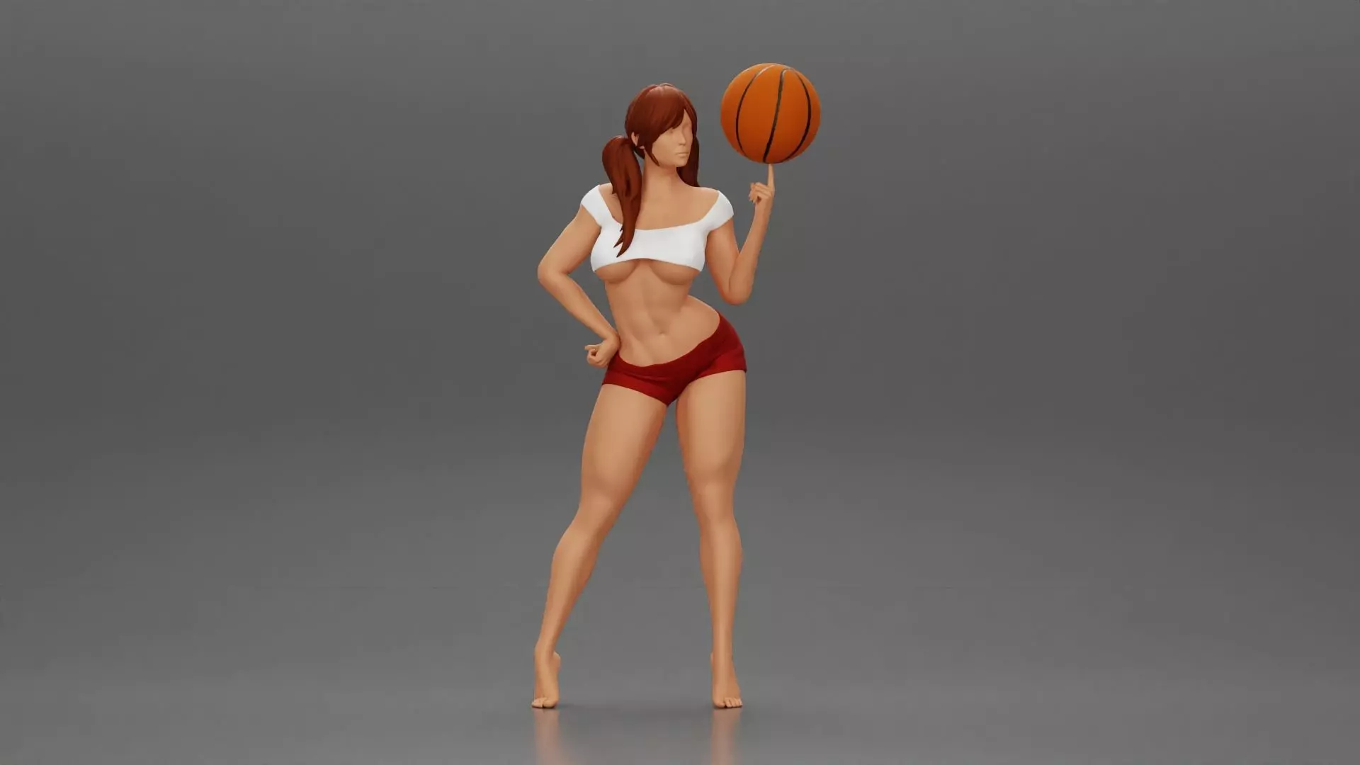 Young Sporty Girl Playing With the Ball on the Basketball 3D print model