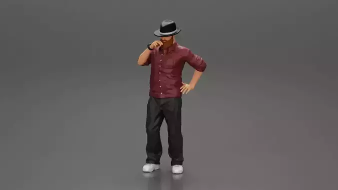 Young Gangster homie in Hat with beard Smoking Cigar