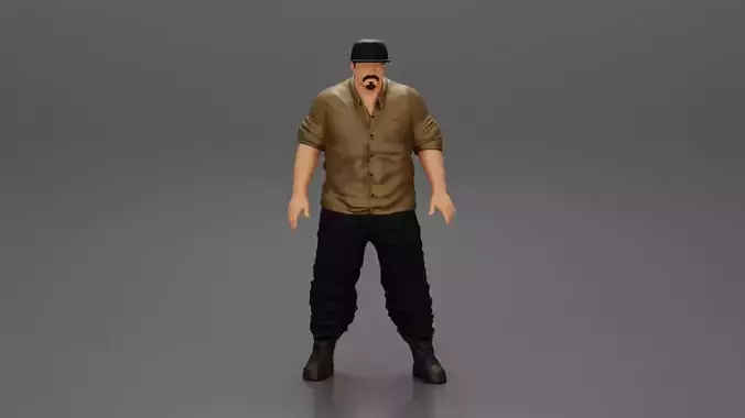 Big strong gangster homie in cap and shirt standing