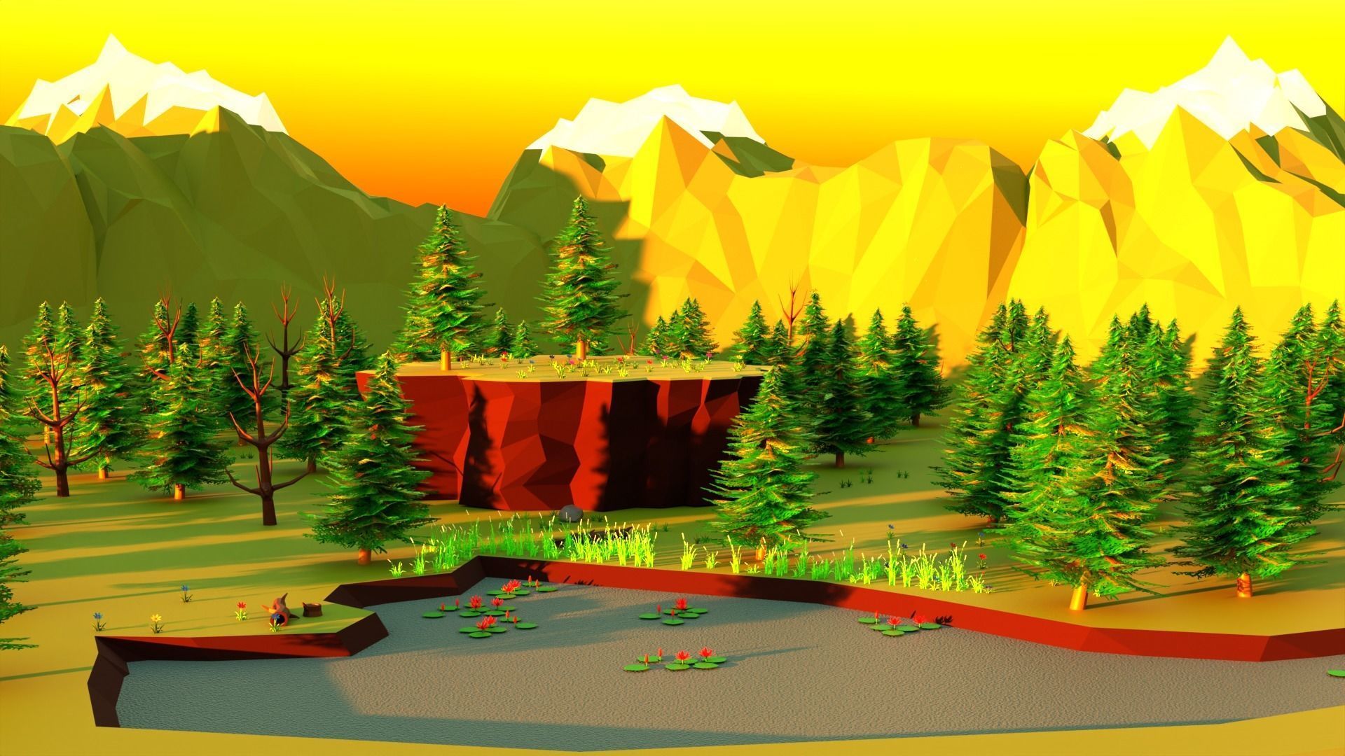Low Poly Pine Forest Low-poly 3D model_8