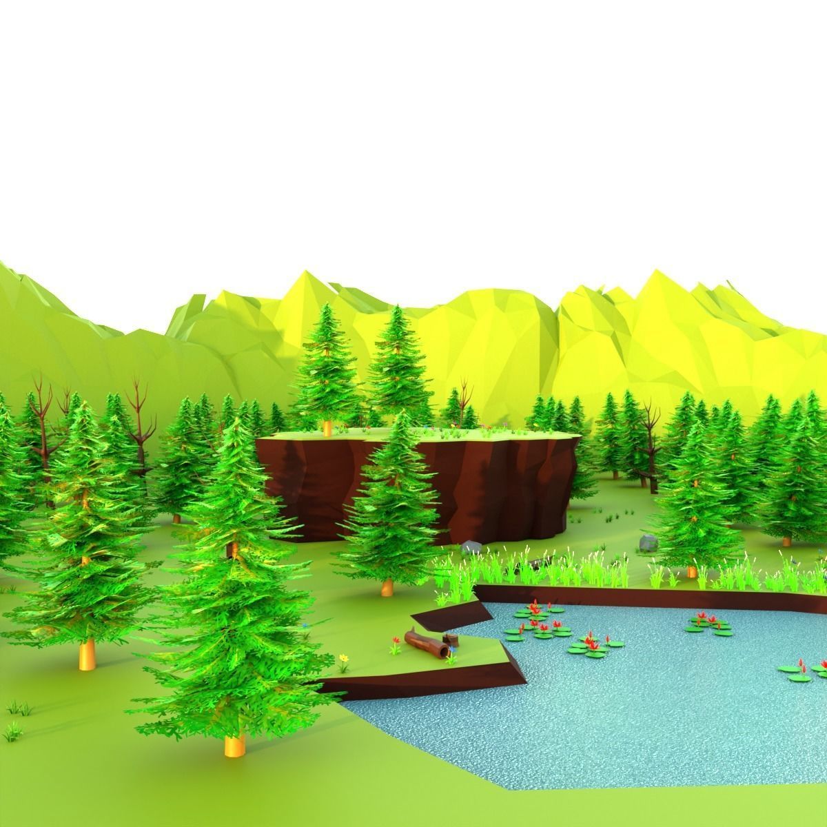 Low Poly Pine Forest Low-poly 3D model_3