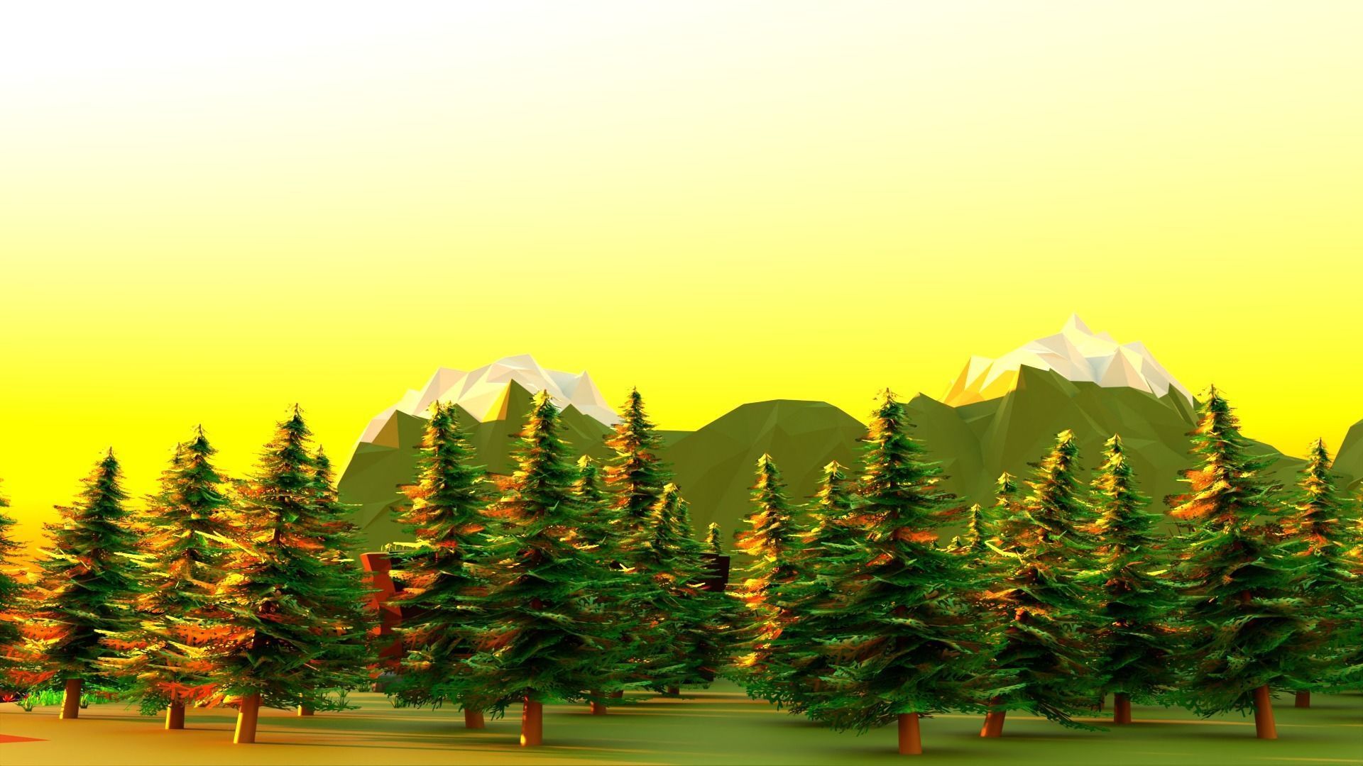 Low Poly Pine Forest Low-poly 3D model_2