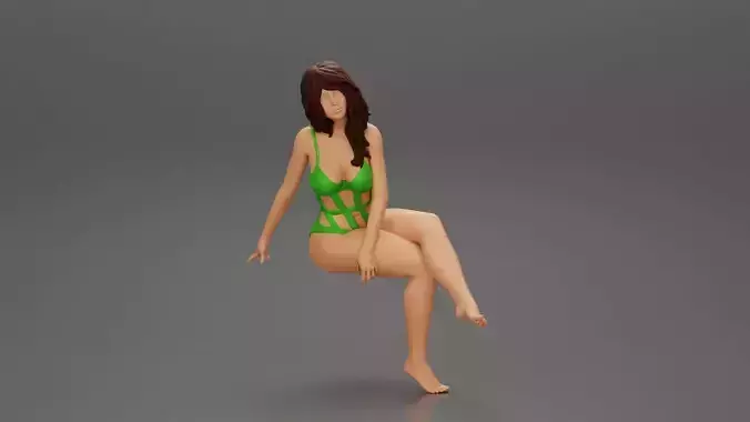 Sexy Girl In a onepiece Bikini Sitting On A Car