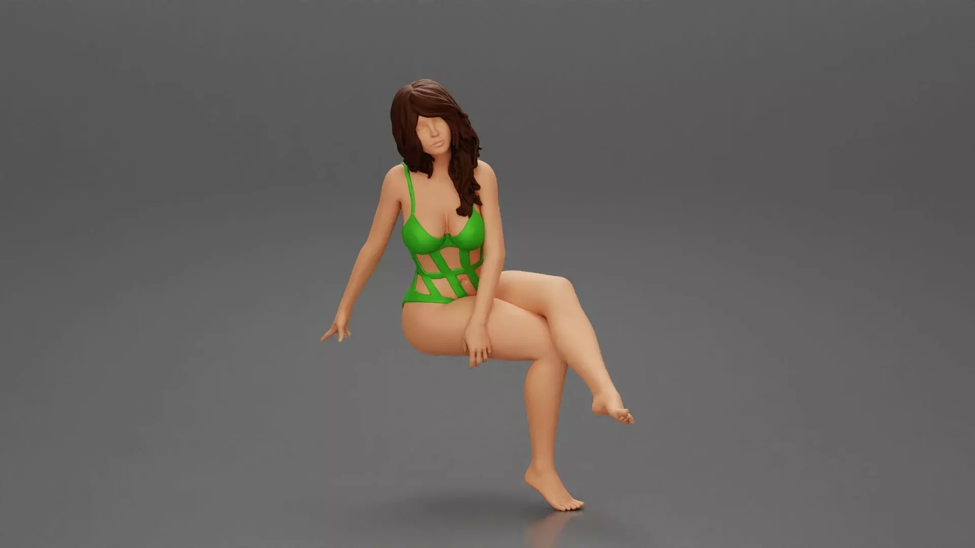 Sexy Girl In a onepiece Bikini Sitting On A Car 3D print model_0