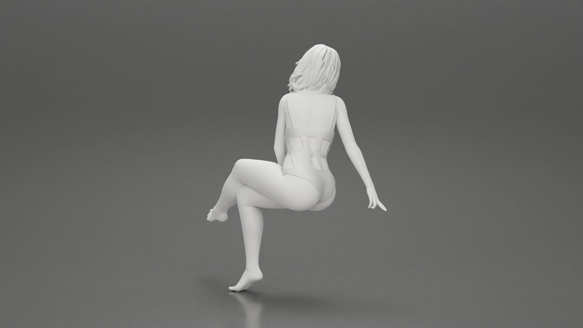 Sexy Girl In a onepiece Bikini Sitting On A Car 3D print model_9