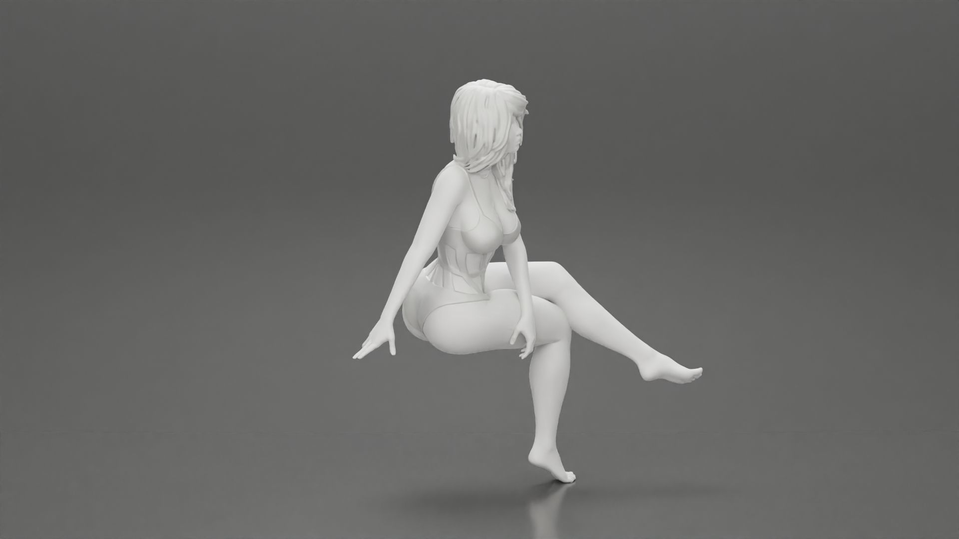 Sexy Girl In a onepiece Bikini Sitting On A Car 3D print model_7