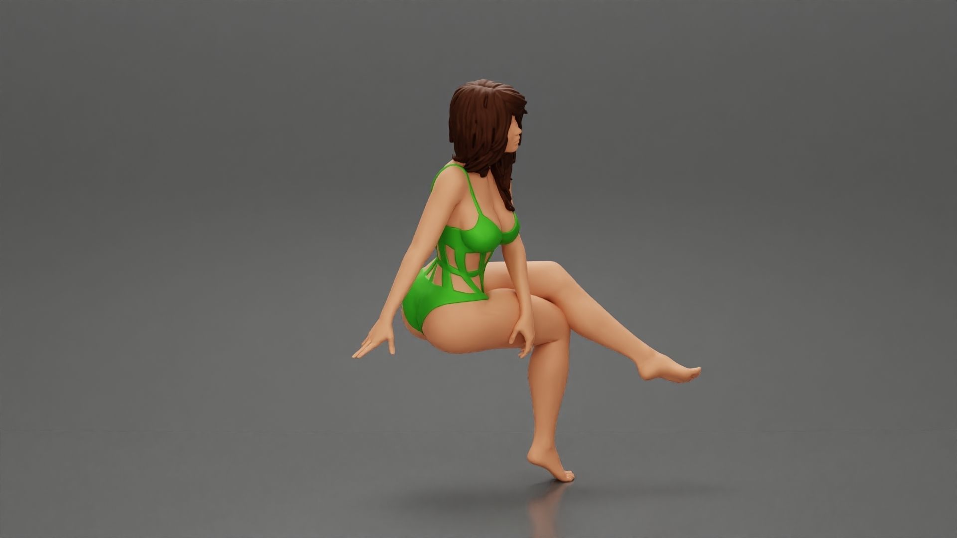 Sexy Girl In a onepiece Bikini Sitting On A Car 3D print model_1