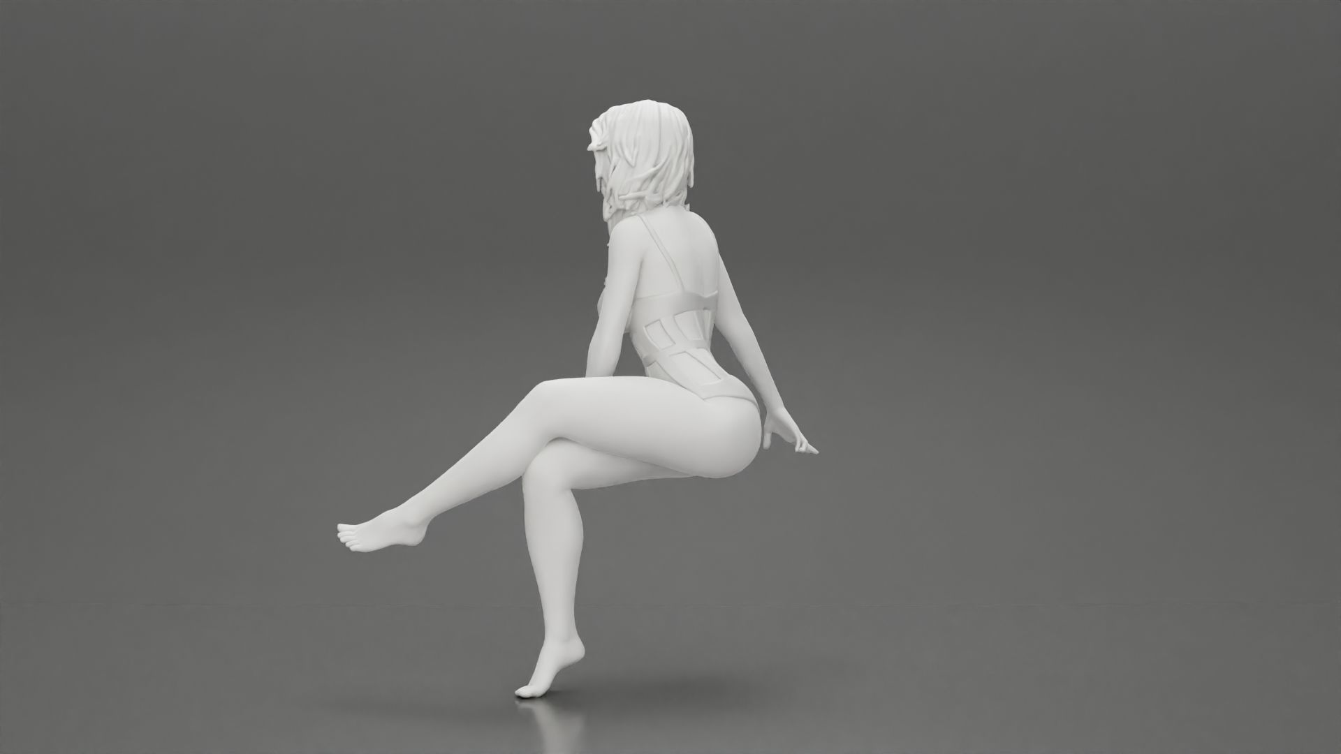 Sexy Girl In a onepiece Bikini Sitting On A Car 3D print model_10