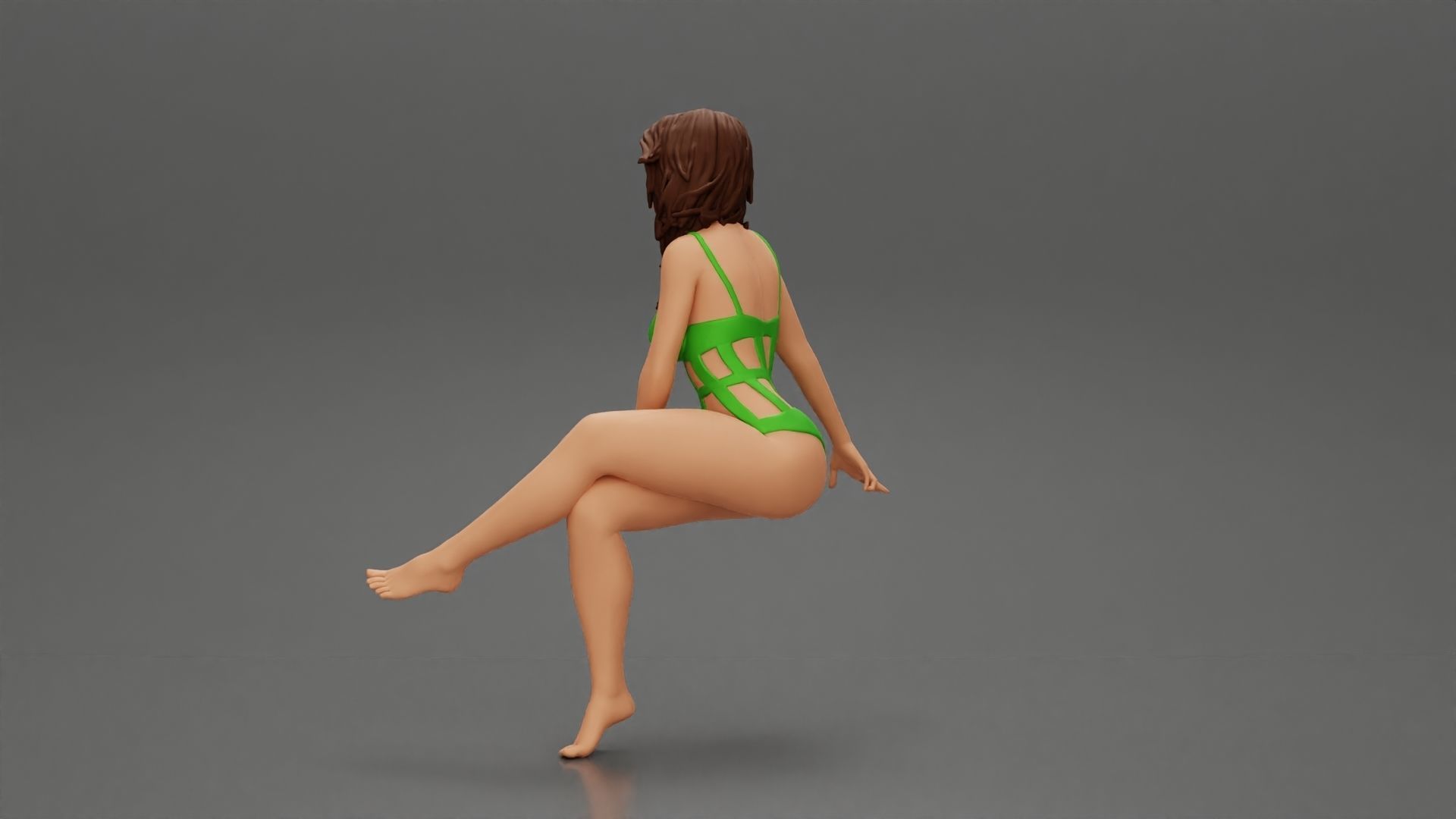 Sexy Girl In a onepiece Bikini Sitting On A Car 3D print model_4