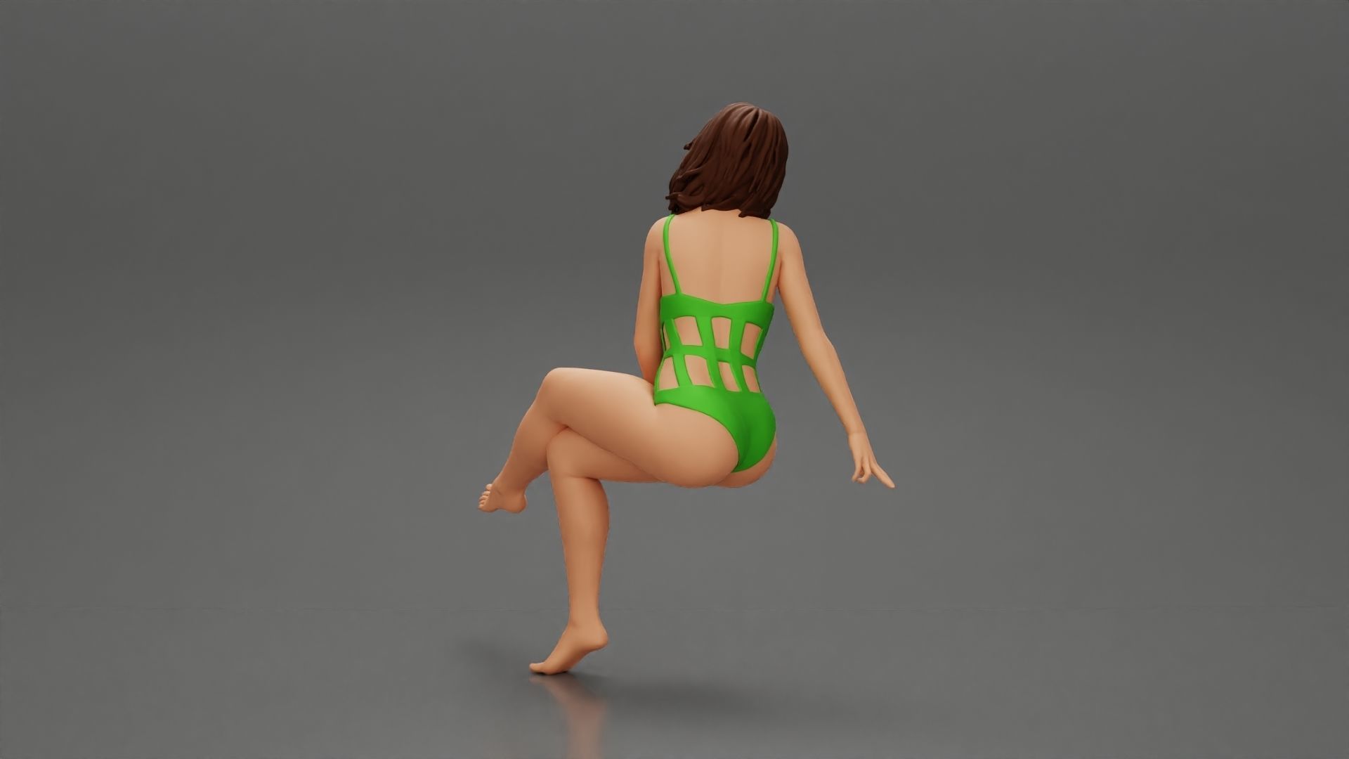 Sexy Girl In a onepiece Bikini Sitting On A Car 3D print model_3