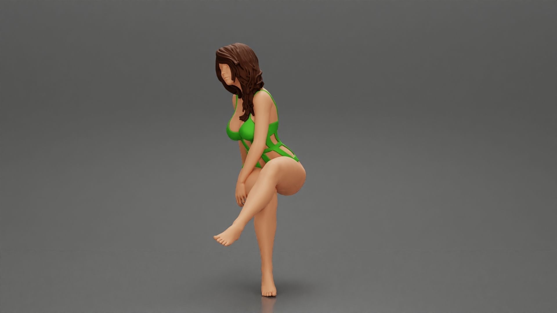 Sexy Girl In a onepiece Bikini Sitting On A Car 3D print model_5