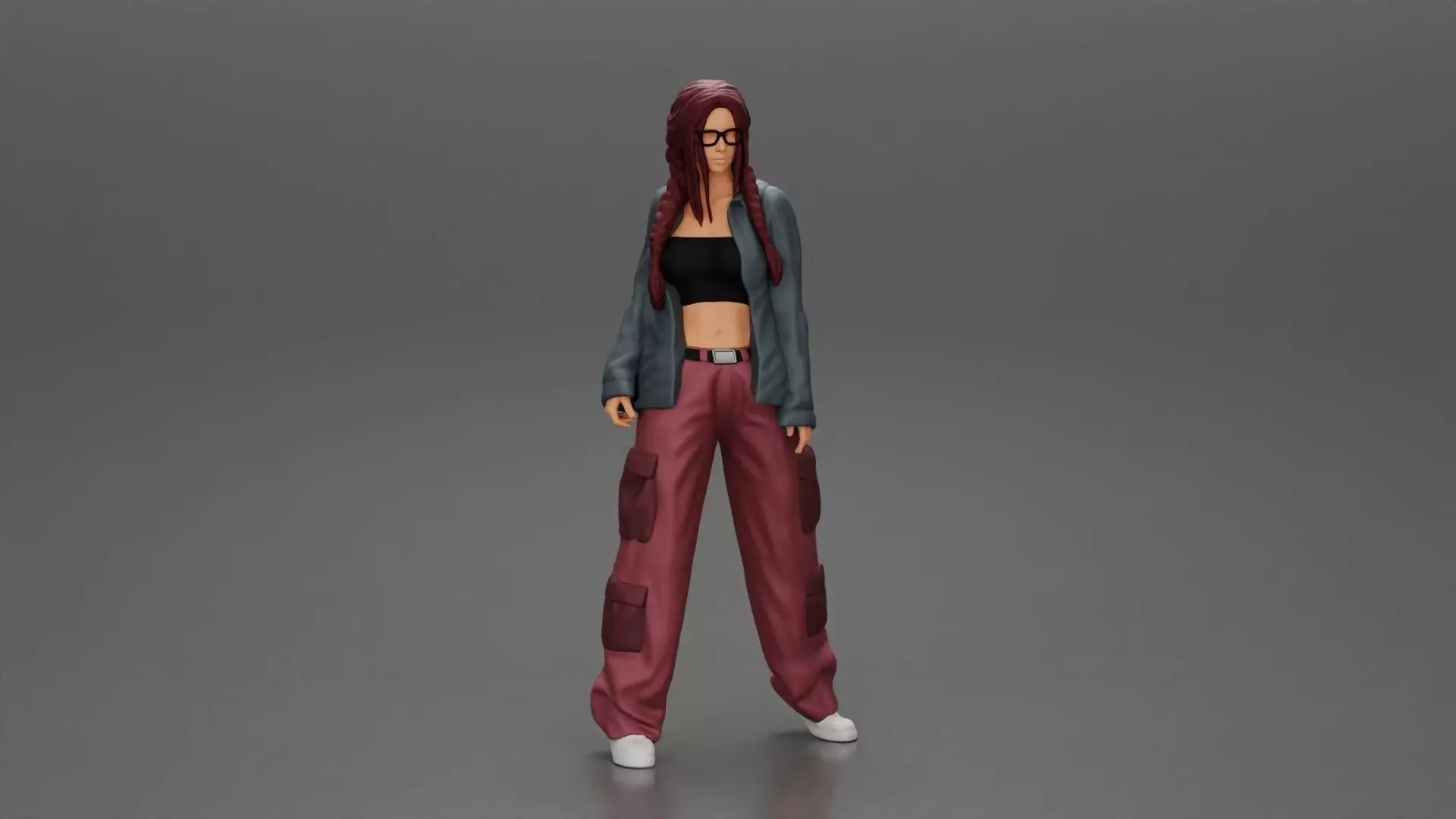 gangster lowrider girl posing in long shirt with long pigtail 3D print model